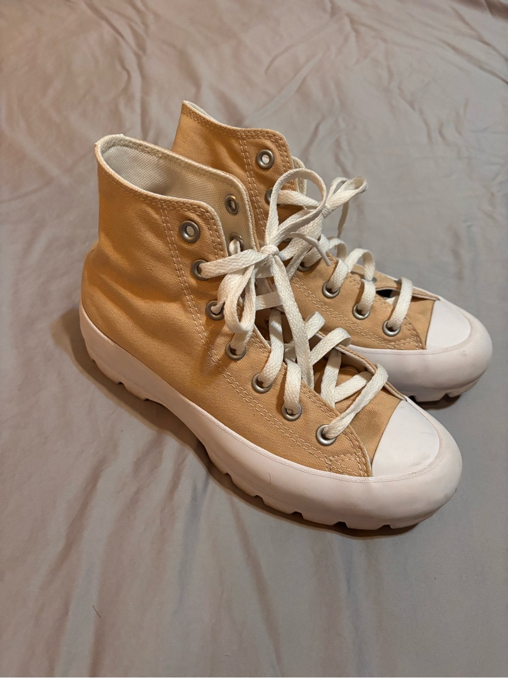 Converse High-Top Canvas Sneakers in Cream and White